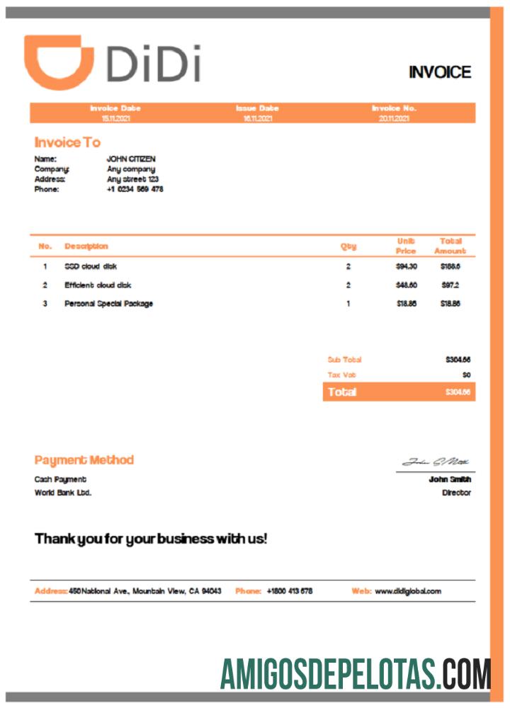 Fatura Didi Chuxing dos EUA baixar para verificação